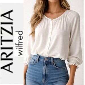 Aritzia Wilfred Cream Button Down Blouse Size Large